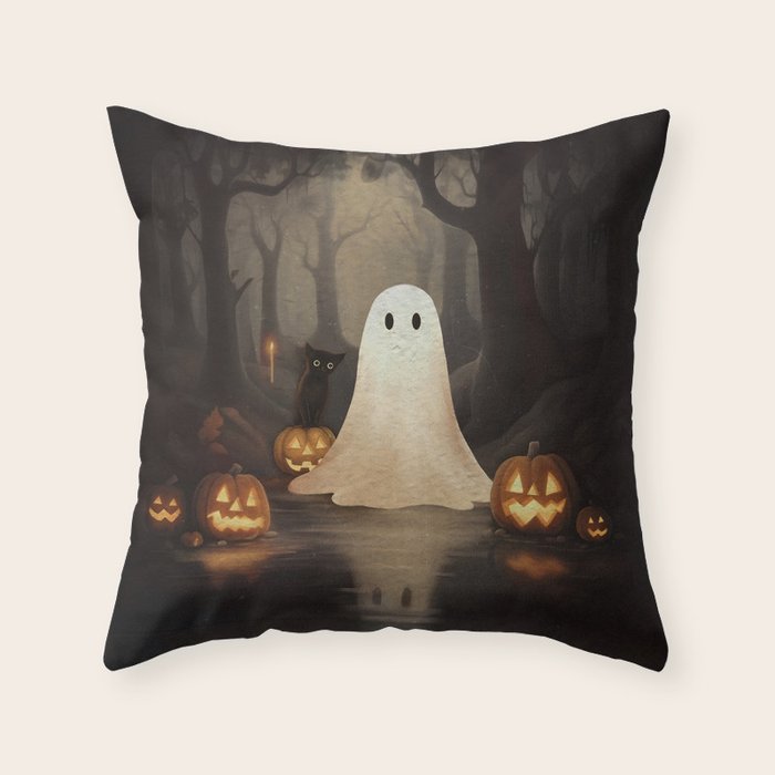 Ghost and Cat Throw Pillow