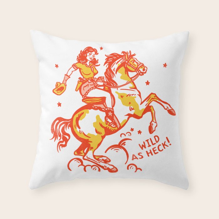 Retro Cowgirl Horse Riding Art. Vintage Western Decor Throw Pillow