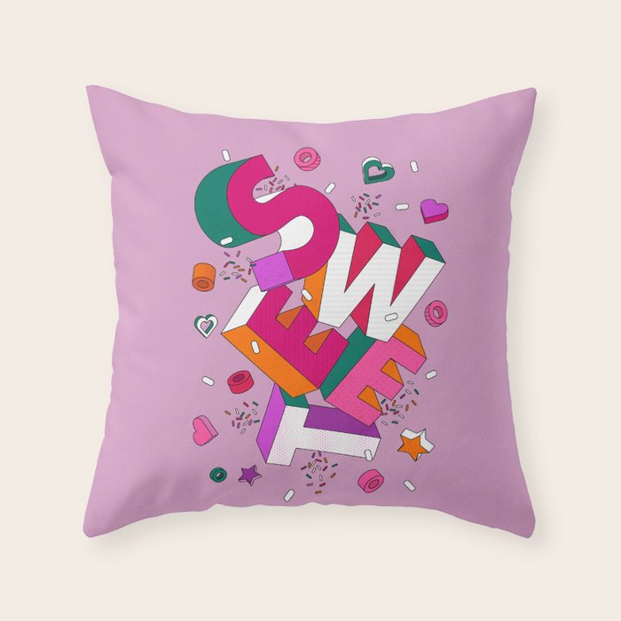 SWEET – colorful typography on pink Throw Pillow